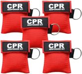 AOUTACC 5PCS CPR Mask and PVC Disposable Gloves for Pocket or Key Chain, CPR Emergency Face Shield with One-Way Valve Breathing Barrier for First Aid or AED Training