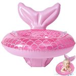 Baby Swimming Float, Mermaid Inflatable Swimming Float Ring with Safety Seat and Handle, Pink Float Boat Pool Water Toys Swimming Accessory for the Age of 6-36 Months Babies Toddlers Training Playing