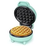 SNAILAR Mini Waffle Maker, 550W Waffle Iron, Ready Indicator Light, Non Stick Coating, Cool Touch Handle, Compact Size, Green