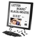 Newzeal Letter Board Sign 12x12 in Word Board Plastic Message Board Sign with Letters & Stand & Photo Clips, Announcements Board for Tabletop or Wall Decor (Black & White)