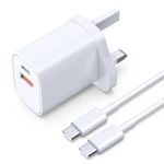 Ankoda USB C Charger 45W,iPhone 15 Charger,For Samsung Super Fast Charger Dual Port USB Plug with 1.8M USB C to USB C Cable Compatible for Samsung Galaxy S24/S23/S22,iPhone 15,iPad Pro/Air,ect