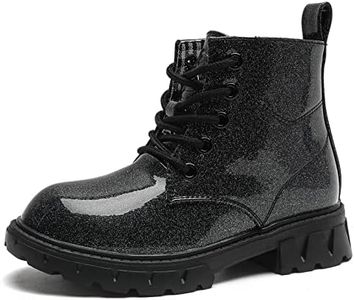 DADAWEN Boys Girls Glitter Ankle Boots Kids Lace Up Waterproof Combat Shoes With Side Zipper for Toddler/Little Kid/Big Kid Black/Glitter US Size 2 M Little Kid