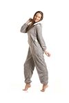 Camille Super Soft Zip Up Hooded Onesies for Women - Thick Luxury Fleece Full Length Women's All In One - Long Sleeved with Elasticated Cuffs & Sherpa Lined Hood Grey 10-12