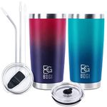 BOGI Tumbler, 2 Pack 20 oz Insulated Tumbler with Straw and Lid Splash Proof Coffee Travel Mug Double Wall Vacuum Stainless Steel Tumbler Durable Tumblers Keep Cold or Hot-Ideal Gift for Festivals