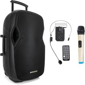 Pronomic Move 15" Partybox - Mobile PA-Anlage Bluetooth Lautsprecher TWS - Musikbox mit leistungsstarkem Akku - Leistung 30W (RMS) - Set inkl. Aktivbox, Funkmikrofon, Headset und Fernbedienung