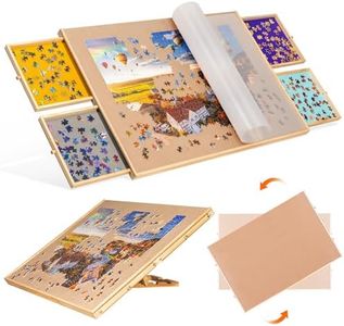 Becko US 1500-piece 2-in-1 Tilting & Rotating Puzzle Board with 4 Colorful Drawers & Cover, 2-in-1 Jigsaw Puzzle Table with Built-in Easel/Stand & Lazy Susan, Portable Tables with Storage for Adults