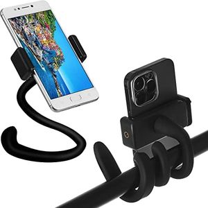 Amylove 2 Pcs Stroller Phone Holder Portable Cell Phone Holder Stand Universal Stroller Accessories for Parent Baby Toddler Phone Clamp with Non Slip Silicone Arm Grip (Black,Novel)