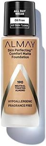 Almay Skin Perfecting Comfort Matte Foundation, Hypoallergenic, Cruelty Free-Fragrance Free, Dermatologist Tested Liquid Makeup, Neutral Toasted Almond, 1 Fluid Ounce