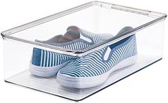 mDesign Stackable Plastic Closet Shelf Shoe Storage Organizer Box with Lid for Mens, Womens, Kids Sandals, Flats, Sneakers - Clear