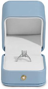 Woodten Elegant Sky Blue Ring Box Leather Engagement Ring Box Jewelry Gift Box for Wedding Proposal Velvet Interior Ring Case