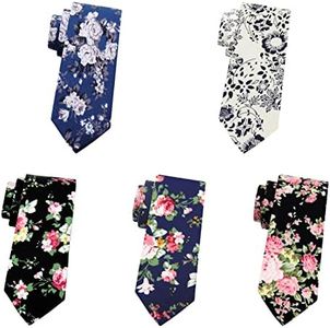 Mantieqingway Men's Skinny Tie 4/5/6 Pack Ties for Men Floral Wedding Necktie for Wedding, Groom, Groomsmen, Missions, Dances (Color 3)