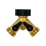 2 Gilmour Brass Dual Hose Y Connector Water Valves & 10 Gilmour Hose Washers 01RW - Garden Watering Manifold - 13