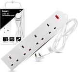 K-MARTHeavy Duty Extension Lead UK Pin Plug and Cable, 4 Gang Way 2m Power Adapter, Multi Socket Mains Strip (White, 1 Pack)