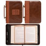 Christian Art Gifts Classic Faux Leather Bible Cover for Men & Women: Stand Firm in the Faith - 1 Corinthians 16:13 Inspirational Bible Verse for Book Storage, Travel Church, Two-tone Brown, Medium