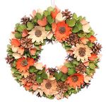 14" Wooden Door Wreath Orange & Green Decorative Autumn Halloween Front Door Wreath Indoor Outdoor Decoration (BM34)