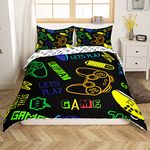 Loussiesd Kids Games Comforter Cover Set For Boys Child Bedroom Gift Gamepad Bedding Set,Modern Gamer Video Game Duvet Cover Set Gamer Console Novelty Action Buttons Decor 3 Pcs Super King Size