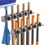 Lifewit Broom Mop Holder Wall Mounted，Heavy Duty Broom Storage with 5 Slot 6 Hooks, Utility Room Storage Solutions for Broom Cupboard Kitchen Bathroom Garage and Garden Tool Organiser, 2 Pack, Grey