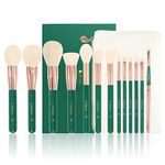 DUcare Makeup Brush Set Green 13pcs Makeup Brushes With Case Premium Synthetic Kabuki Foundation Blending Face Powder Mineral Eyeshadow Make Up Brushes Set With Bag