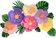 40 Pcs Large Paper Flowers and Artificial Tropical Leaves, 24''/12'' Jumbo 3D Chroma Paper Flowers Faux Leaves for Safari Jungle Hawaiian Luau Party Birthday Wedding BBQ Table Decor (Hibiscus Flower)