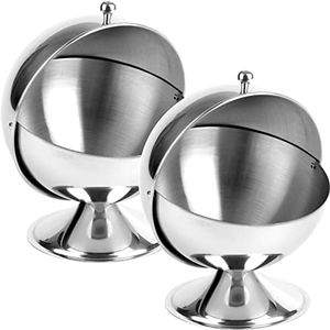 Peohud 2 Pack Stainless Steel Sugar Bowl with Roll Top, Sugar Cube Holder, Candy Jar Cookies Mints Holder Bowl for Home Kitchen, Office, Parties