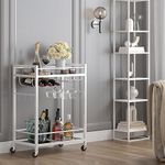 TUTOTAK Bar Cart, Serving Cart for Home, Microwave Cart, Drink Cart, Mobile Kitchen Shelf with Wine Rack and Glass Holder, Rolling Beverage Cart, White BC01BW031