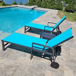 PURPLE LEAF 2 Pieces Outdoor Chaise Lounge Aluminum Patio Lounge Chair with Wheels and Armrests Outdoor Lounge Recliner Chair for Pool Backyard Beach Turquoise Blue