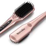 Terviiix Hair Straightener Brush, Ceramic Ionic Heated Straightening Brush Flat Iron for Smooth, Anti-Scald Straightener Comb with Dual-Voltage, 15 Temp Settings Hot Brush for Styling, Auto-Off