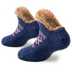 Eono Slipper Socks Mens Womens, Thermal Fluffy Cozy Socks with Grippers, Bed Socks Non Slip Winter Warm Fleece Lined Knitted Socks, Size 5-11