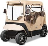 10L0L Golf Cart Enclosure 2 Passenger for EZGO TXT RXV Waterproof Portable Drivable Golf Buggy Storage Cover, Travel 4-Sided Enclosure, Beige Black