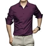 Classic Button-up Shirt for Men Solid Slim Fit 100% Cotton Casual Formal Shirt with Spread Collar & Full Sleeves (in, Alpha, M, Regular, Standard, Wine)