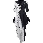 AYJK7 Halloween Costume Cruela Devile Dress Cloak Skirt with Gloves Black and White for Women Movie TV Character Cosplay