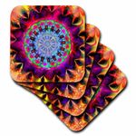 3dRose CST_118502_1 Psychedelic Funky Bright Abstracl Fractal Kaliedescope Digital Artwork Soft Coasters, Set of 4