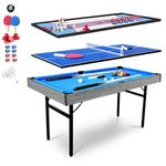 HLC 55" 5 in 1 Multi Game Table - Folding Pool, Billiard, Hockey, Table Tennis, Bowling & Shuffle Board with All Accessories - Great Gift for Kids & Adults