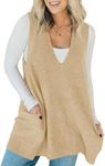 Saodimallsu Womens Sleeveless Sweater Vest V Neck Loose Knit Casual A Line Flattering Tunic Top with Pockets Beige