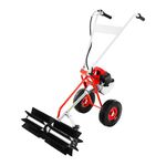 JJsdwin Petrol Lawn Sweeper, 43cc Gas Powered Broom with Safety Goggles, Heavy Duty Lawn Cleaner for Snow, Driveways and Artificial Grass, Maximum Load per Tire 136kg