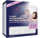 UltraBlock Zippered Mattress Protector (King) - Waterproof Cover Stops Dust Mite, Bed Bug, Spills, Bedwetting - Hypoallergenic Encasement with Zipper - White