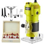 DEWINNER Electric Palm Router Tool, Compact 1/4 Wood Trimmer with Trimmer Transparent Base, Hand Wood Routers Woodworking with 12pcs Router Bit Set for Handwork and DIY