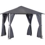 Outsunny 3(m) x 3(m) Garden Outdoor Soft Top Gazebo Steel Frame w/Zipped Mesh Curtain Sidewalls Garden Sun Shelter Wedding Party Tent - Grey