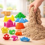 Toyshine 1 Kg Creative Sand for Kids with 12 Play Molds | Kids Activity Toy Soft Sand Clay - Natural Color