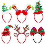 Fovths 6 Pack Christmas Headbands LED Reindeer Head Boppers Xmas Antler Santa Elves Hair Bands for Christmas Holiday Party