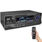Pyle Wireless Bluetooth Audio Power Amplifier - 300W 4 Channel Home Theater Stereo Receiver with USB, AM FM, 2 Mic IN with Echo, RCA, LED, Speaker Selector - For Studio, Home Use - PT272AUBT, Black
