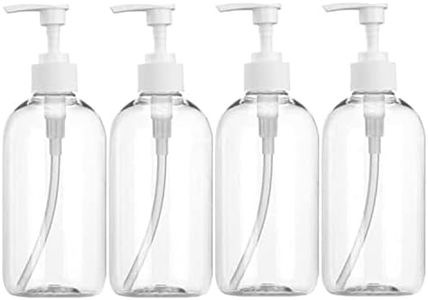 Empty Plastic Pump Bottles Dispenser 4 Pack 16oz/500ml Portable Clear Shampoo Lotion Hand Pump Bottle Durable Refillable Containers for Massage Oil, Liquid Soap