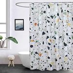 EurCross Green Shower Curtains Mould proof resistant, Washable Weighted Fabric Wet Room Shower Curtain with Terrazzo Pattern 180 x 180 cm Drop