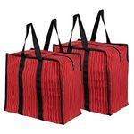 Double R Bags Multipurpose Extra Large Big Heavy Duty Storage Organizer Reusable Canvas Shopper Bag with Strong Handles and Base with Covers Zip (Pack of 2, Red)