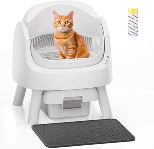 PetPivot Self-Cleaning Cat Litter Box for Multiple Cats - Automatic, Open Top, White with Liners and Mat Included