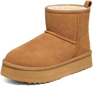 Litfun Suede Platform Mini Boots for Women Genuine Leather Fuzzy Ankle Winter Snow Boots with Fur Lined, Chestnut 42