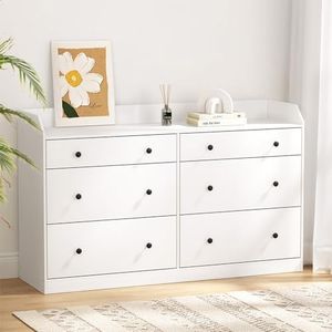 Artiss Chest of Drawers 6 Drawer Tallboy, Dresser Clothes Storage Cabinet Organizer Bedside Table Bedroom Furniture Home Living Room Hallway Entryway White