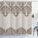 Ambesonne Floral Shower Curtain, Lace Like Framework Borders with Details Delicate Intricate Retro Dated Print, Cloth Fabric Bathroom Decor Set with Hooks, 84" Long Extra, Pale Taupe