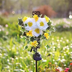 Starryfill Solar Memorial Cross Lights with 3 Flowers, LED Grave Maker, Waterproof Cemetery, 40.5 Inch High Remembrance Sympathy Gifts for Loved Ones