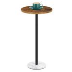 OYEAL Small Side Table Outdoor Drink Table for Patio Round Pedestal Table Cocktail Table with White Marble Weighted Base for Patio Deck, Rustic Brown